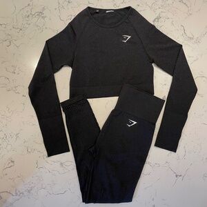 Gymshark 2 Piece Set, Vital Seamless Crop Top  Leggings, Black Marl, Size Medium